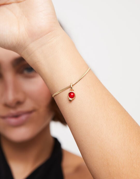 Charm with red stone, Golden, large